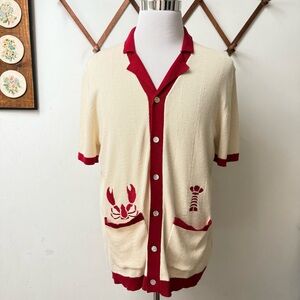 NWT Cream Knit Lobster Embroidery Sweater Shirt